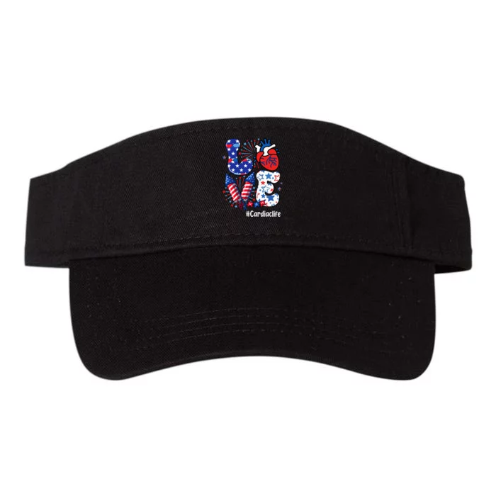 Love Cardiac Life Usa Flag Cardiac Nurse 4th Of July Valucap Bio-Washed Visor