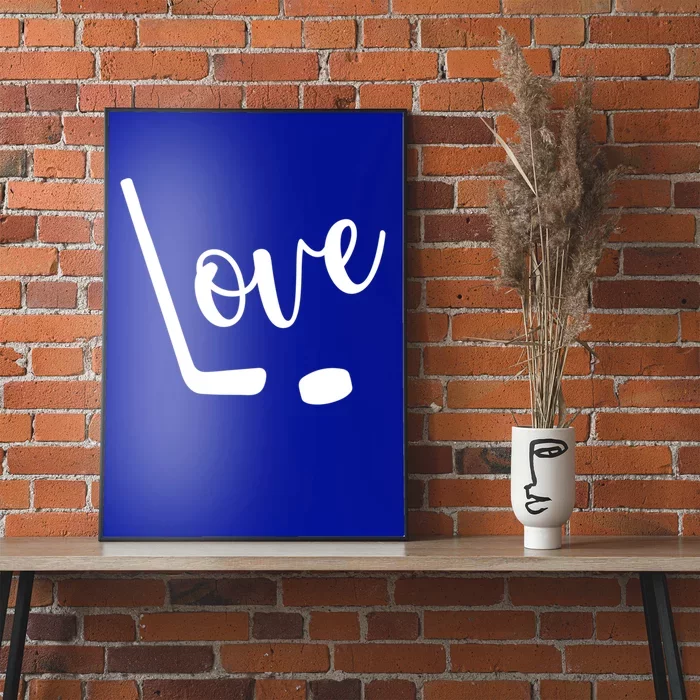 Love Cute Lettering With Hockey Stick And Puck Gift Design Gift Poster