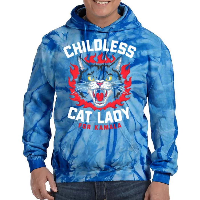 Less Cat Lady For Kamala Bold Statet Gift Tie Dye Hoodie