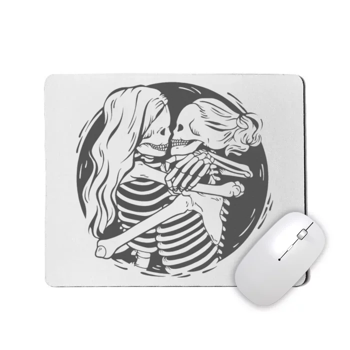 Lesbian Couple LGBTQ Pride Skeletons Kissing Valentines Day Mousepad