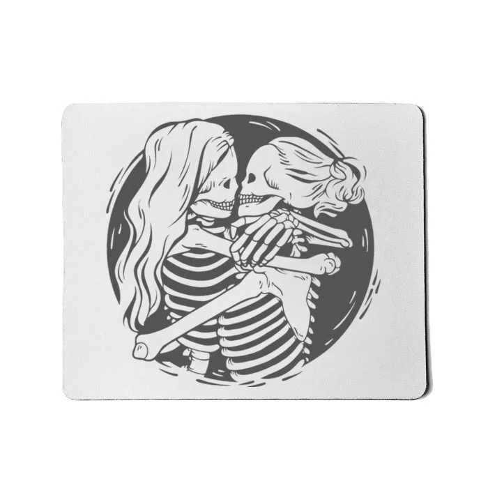 Lesbian Couple LGBTQ Pride Skeletons Kissing Valentines Day Mousepad