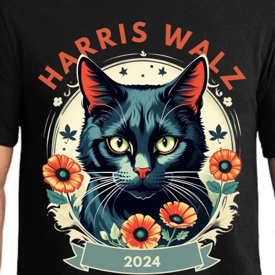 Less Cat Lady Kamala Flower Harris For President 2024 Cute Gift Pajama Set