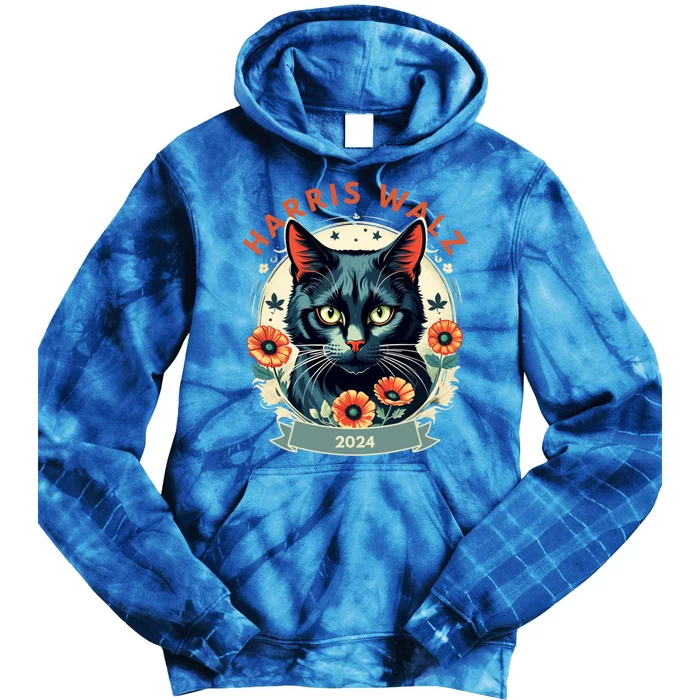 Less Cat Lady Kamala Flower Harris For President 2024 Cute Gift Tie Dye Hoodie