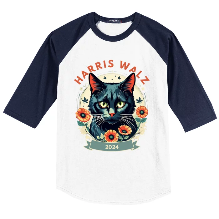 Less Cat Lady Kamala Flower Harris For President 2024 Cute Gift Baseball Sleeve Shirt