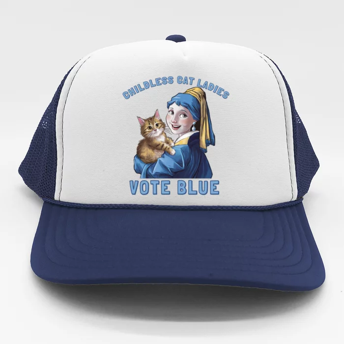 Less Cat Ladies Vote Blue With A Pearl Cute Gift Trucker Hat