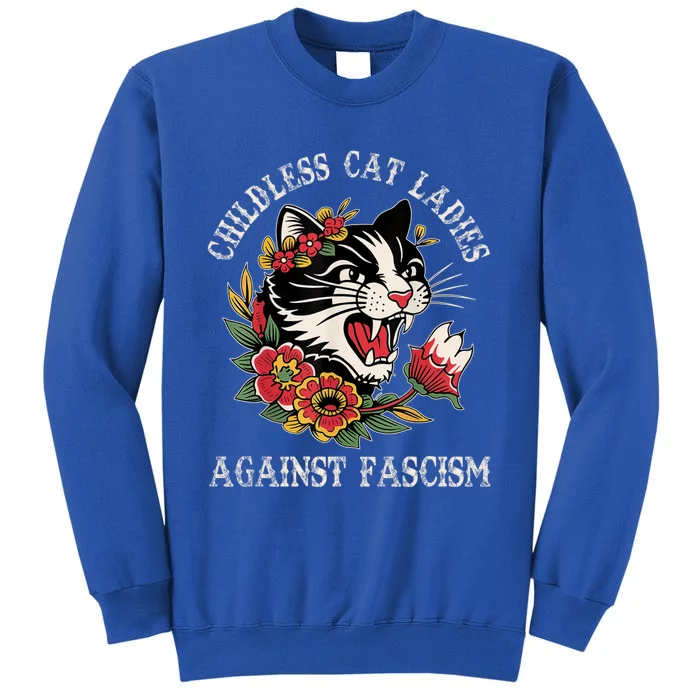 Less Cat Ladies Against Fascism Funny Cat Feminist Gift Sweatshirt