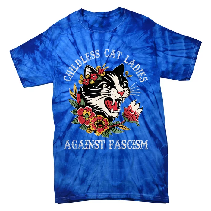 Less Cat Ladies Against Fascism Funny Cat Feminist Gift Tie-Dye T-Shirt