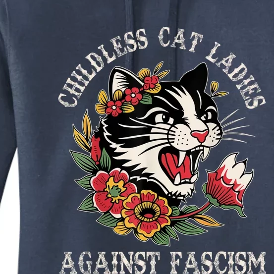 Less Cat Ladies Against Fascism Funny Cat Feminist Gift Women's Pullover Hoodie