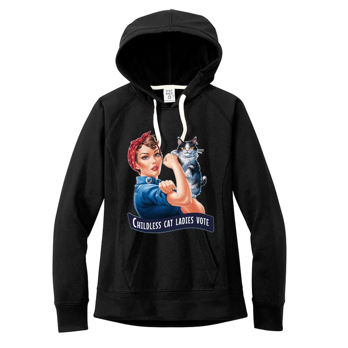 Less Cat Ladies Vote Rosie The Riveter Gift Women's Fleece Hoodie