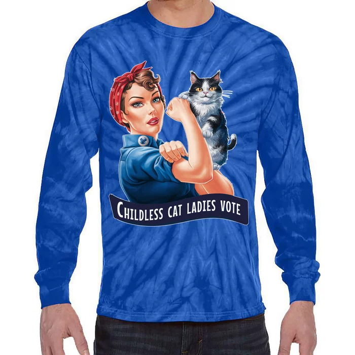 Less Cat Ladies Vote Rosie The Riveter Gift Tie-Dye Long Sleeve Shirt