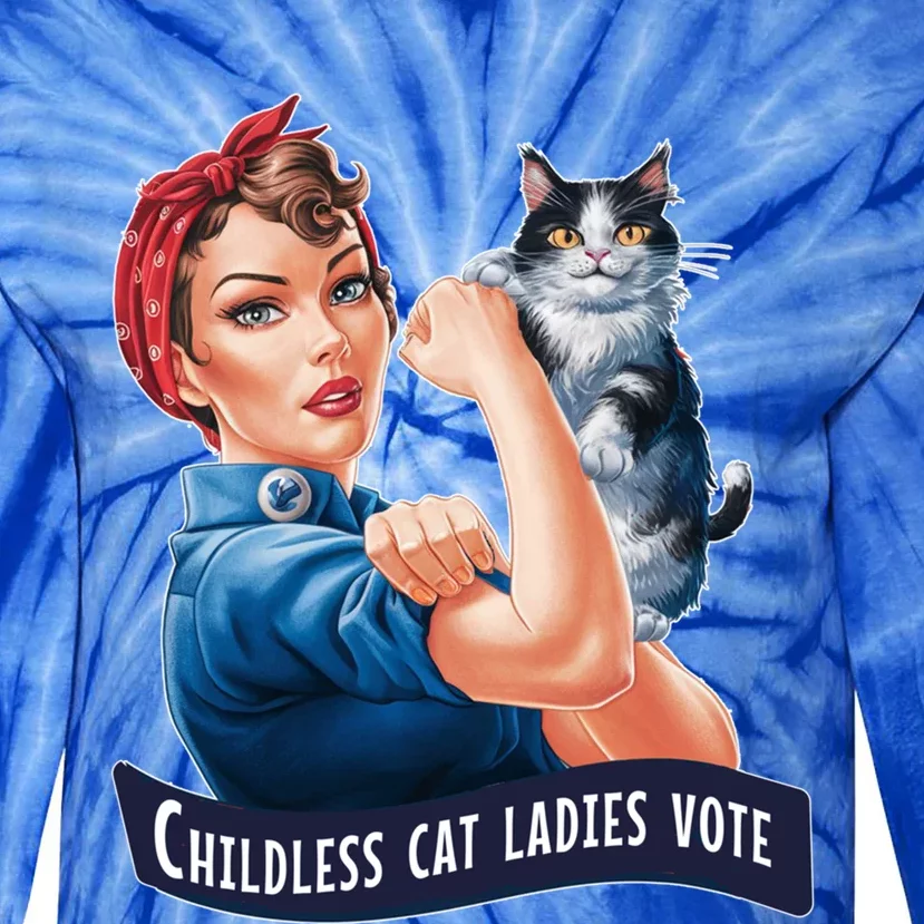 Less Cat Ladies Vote Rosie The Riveter Gift Tie-Dye Long Sleeve Shirt