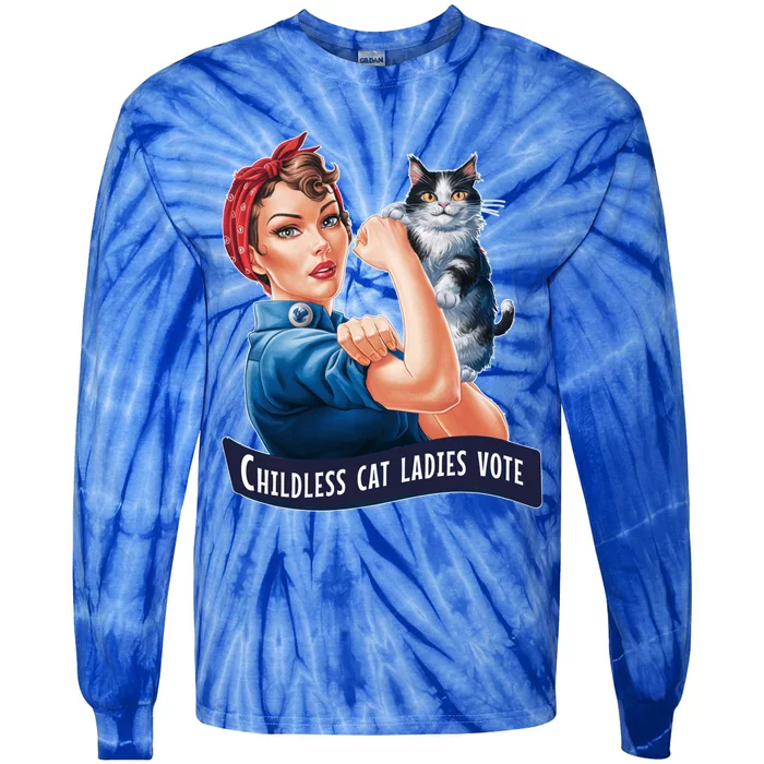 Less Cat Ladies Vote Rosie The Riveter Gift Tie-Dye Long Sleeve Shirt