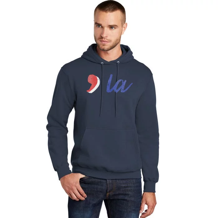 La Comma La In Red White & Blue Minimalist Design Tall Hoodie