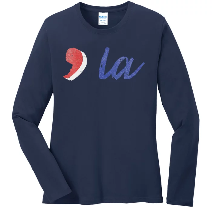 La Comma La In Red White & Blue Minimalist Design Ladies Long Sleeve Shirt