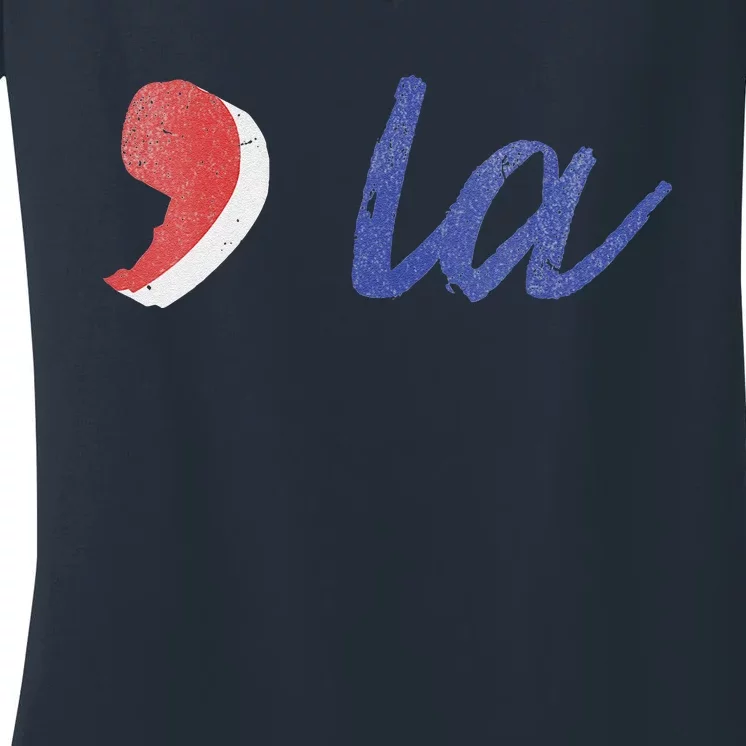 La Comma La In Red White & Blue Minimalist Design Women's V-Neck T-Shirt