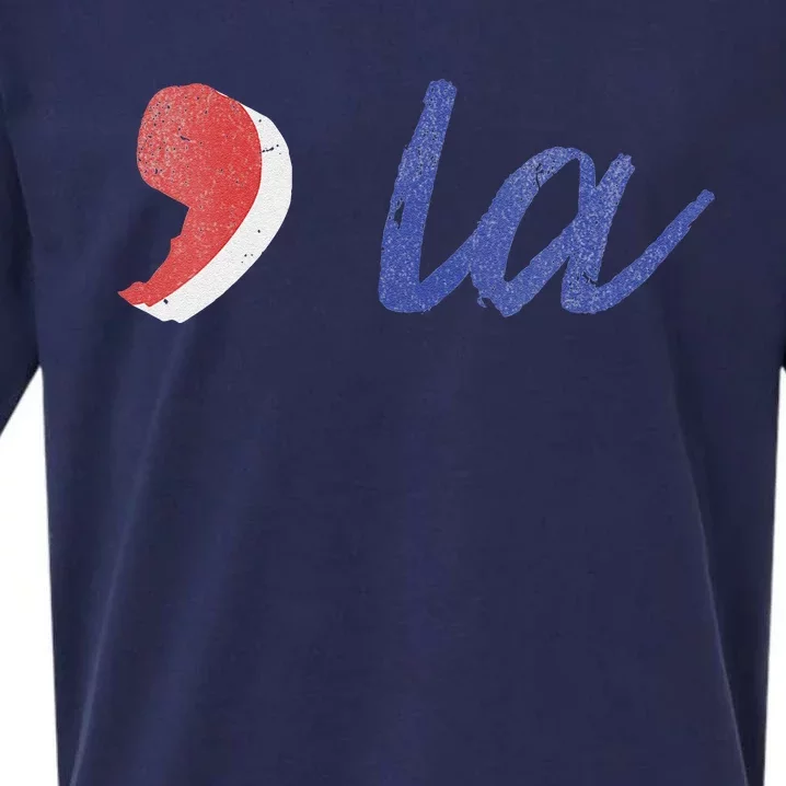 La Comma La In Red White & Blue Minimalist Design Sueded Cloud Jersey T-Shirt