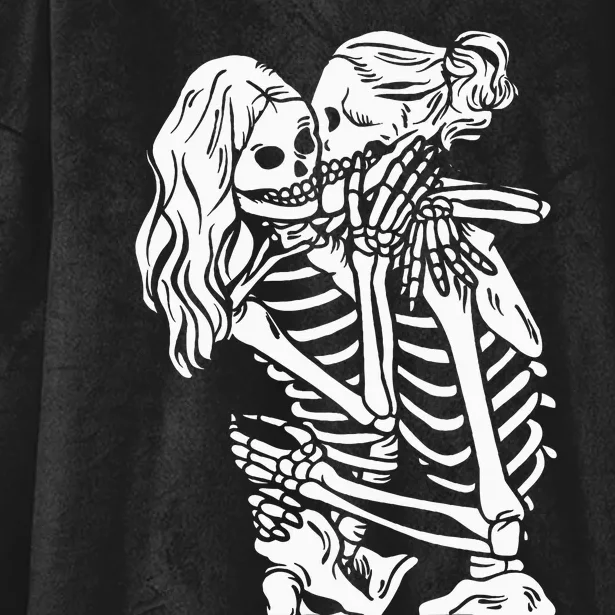 Lesbian Couple Lgbtq Pride Of Woman Skeletons Lovers Kissing Hooded Wearable Blanket