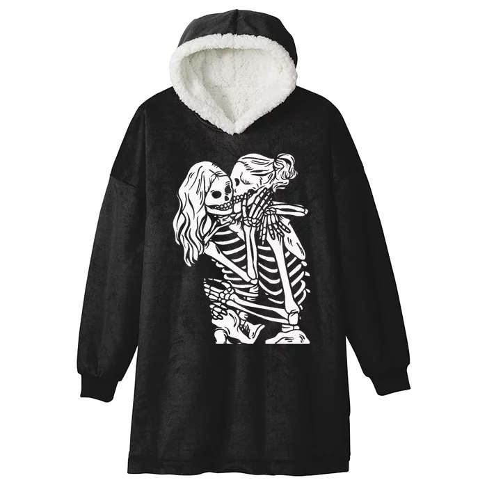 Lesbian Couple Lgbtq Pride Of Woman Skeletons Lovers Kissing Hooded Wearable Blanket