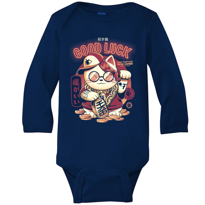 Lucky Cat Baby Long Sleeve Bodysuit