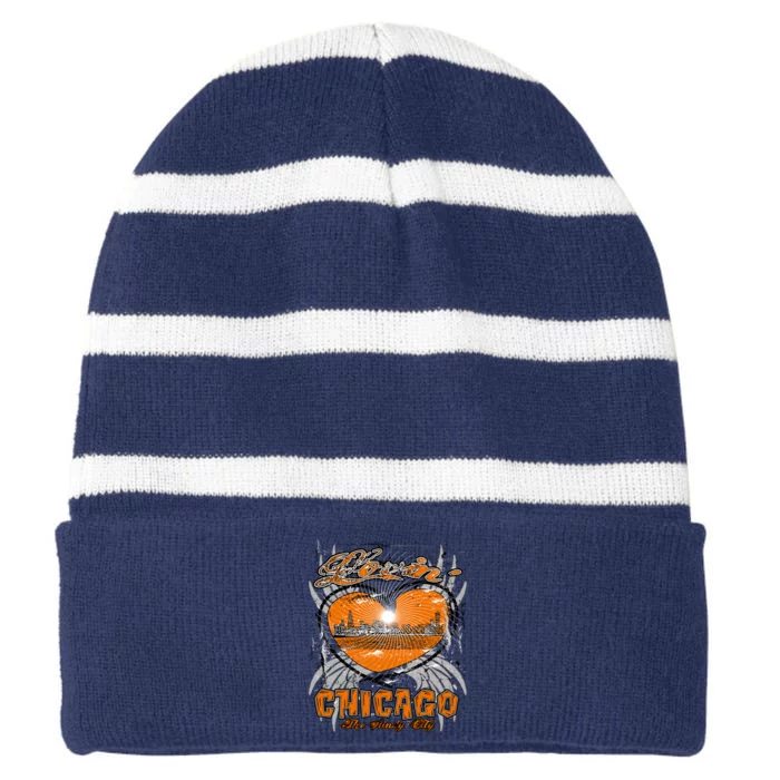 Loving Chicago Striped Beanie with Solid Band