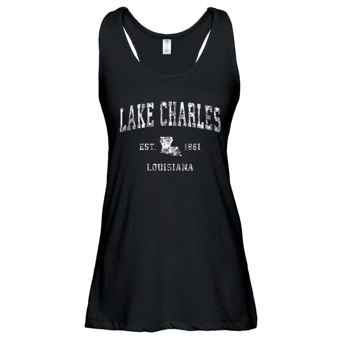 Lake Charles Louisiana La Vintage Athletic Sports Design Ladies Essential Flowy Tank