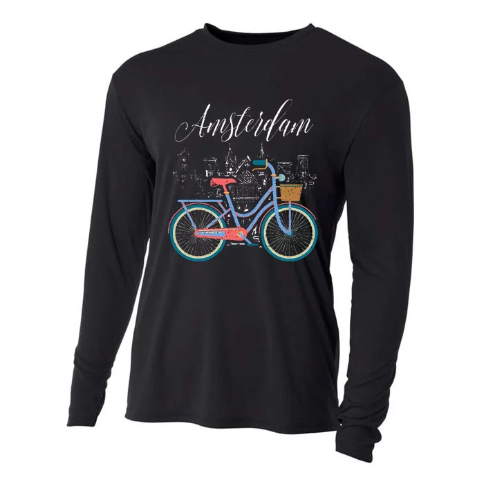 Love Cycling Luv Amsterdam Retro Bike Gift Design Idea Cooling Performance Long Sleeve Crew