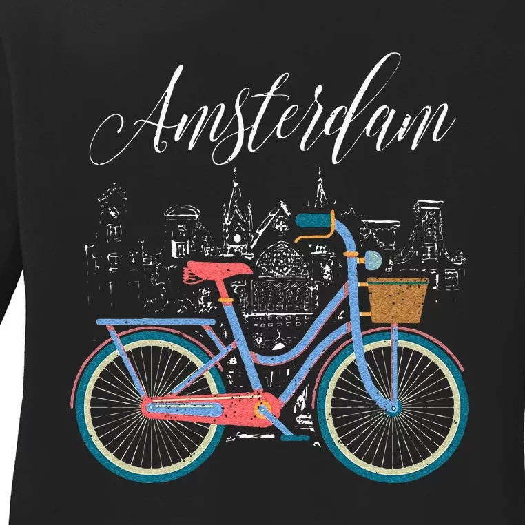 Love Cycling Luv Amsterdam Retro Bike Gift Design Idea Ladies Long Sleeve Shirt