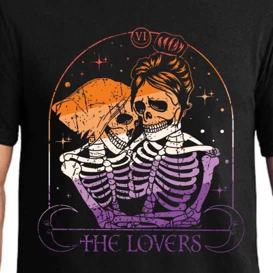 Lesbian Couple Lovers Tarot Card Lgbtq Skeleton Valentines Cool Gift Pajama Set