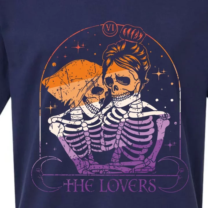 Lesbian Couple Lovers Tarot Card Lgbtq Skeleton Valentines Cool Gift Sueded Cloud Jersey T-Shirt