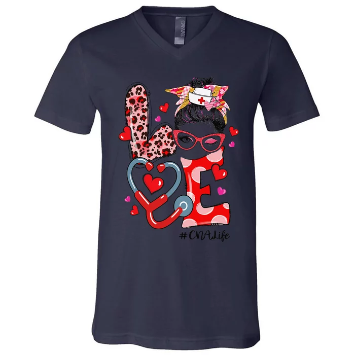 LOVE CNA Life Nurse Funny Valentines Day Women V-Neck T-Shirt