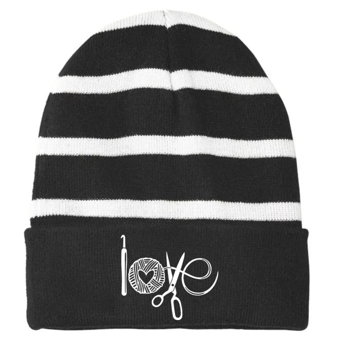 Love Crochet Mothers Day Striped Beanie with Solid Band