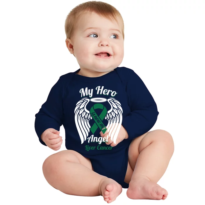 Liver Cancer My Hero Is Now My Angel Wings Gift Baby Long Sleeve Bodysuit