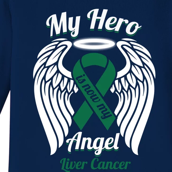 Liver Cancer My Hero Is Now My Angel Wings Gift Baby Long Sleeve Bodysuit