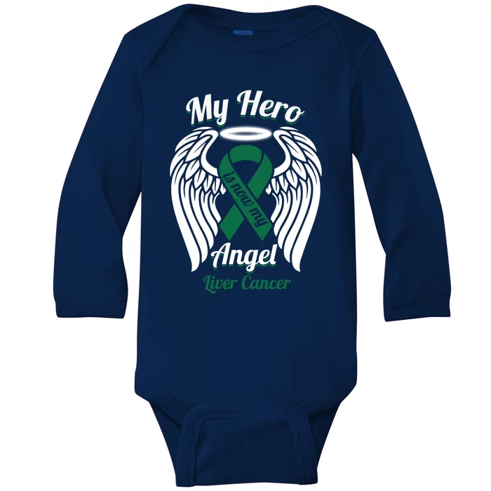 Liver Cancer My Hero Is Now My Angel Wings Gift Baby Long Sleeve Bodysuit