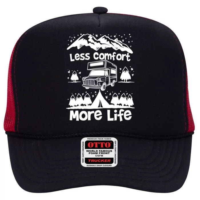 Less Comfort More Of Life Camper Van Bus Gift High Crown Mesh Trucker Hat