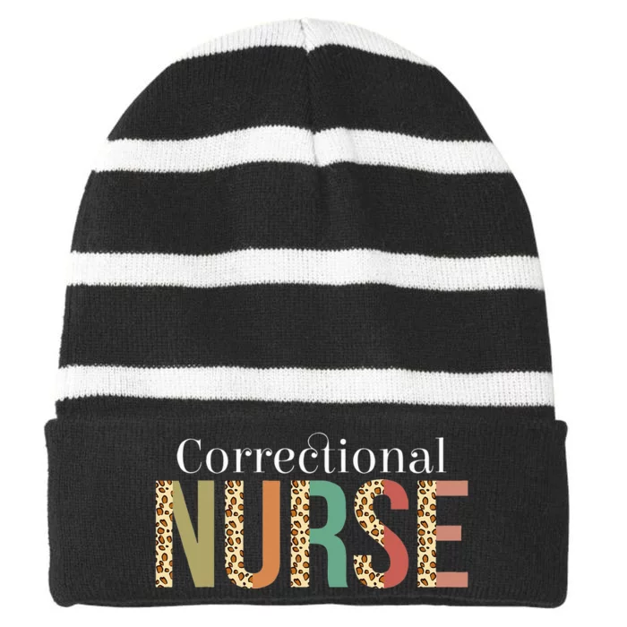 Leopard Correctional Nurse for Student Striped Beanie with Solid Band