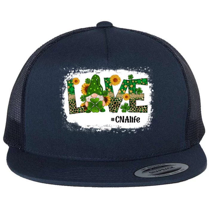 Love CNA Nurse Life Gnome Sunflower Funny St Patrick's Day Flat Bill Trucker Hat