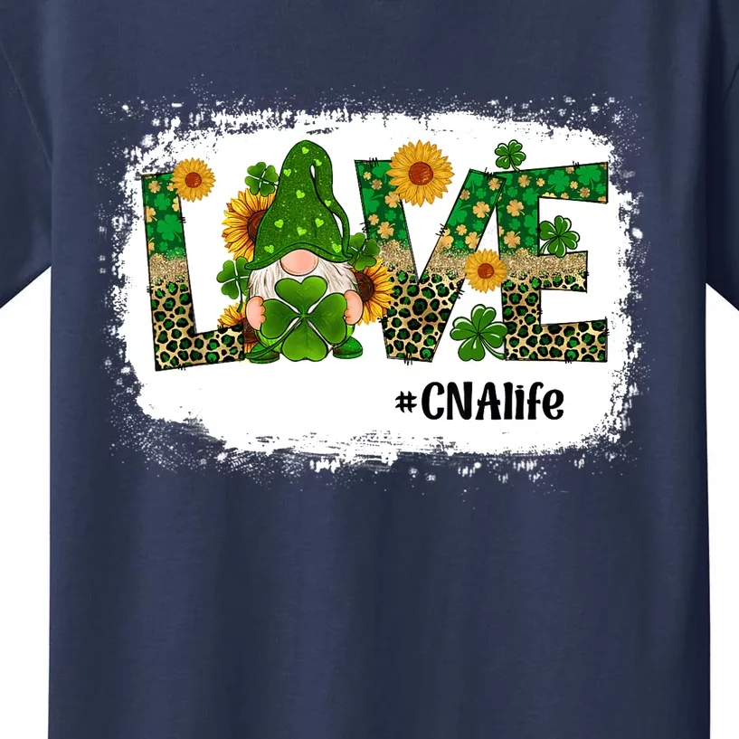 Love CNA Nurse Life Gnome Sunflower Funny St Patrick's Day Kids T-Shirt