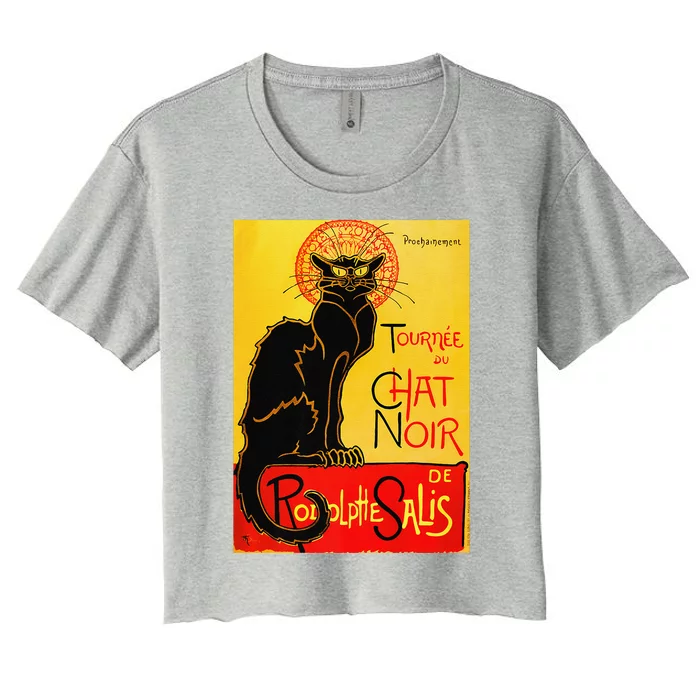 Le Chat Noir The Black Cat Art Nouveau Vintage Women's Crop Top Tee