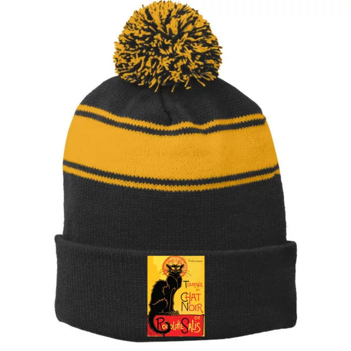 Le Chat Noir The Black Cat Tee Art Nouveau Vintage Stripe Pom Pom Beanie