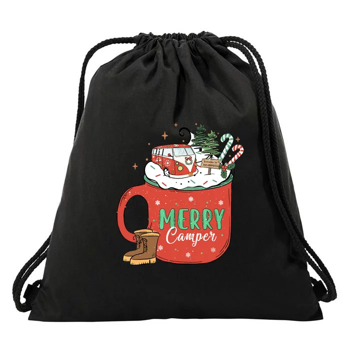 Love Camping On Christmas Morning Xmas Gift Drawstring Bag