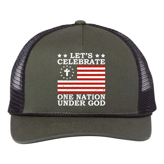 Lets Celebrate One Nation Under God 4th Of July Faith Gift Retro Rope Trucker Hat Cap