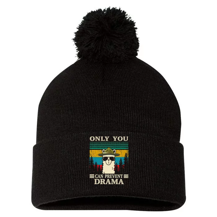 Llama Camping Only You Can Prevent Drama Pom Pom 12in Knit Beanie