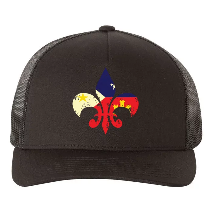 Louisiana Cajun Proud Acadiana Flag Distressed Fleur Yupoong Adult 5-Panel Trucker Hat