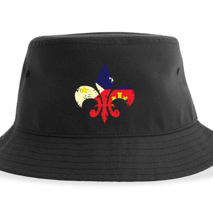 Louisiana Cajun Proud Acadiana Flag Distressed Fleur Sustainable Bucket Hat