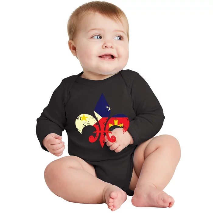 Louisiana Cajun Proud Acadiana Flag Distressed Fleur Baby Long Sleeve Bodysuit