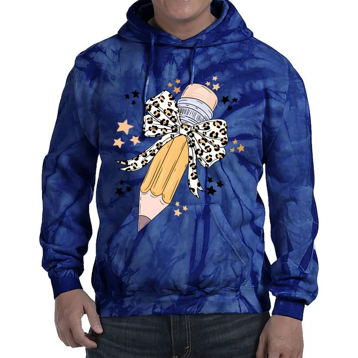 Leopard Coquette Pencil Teacher Student Tie Dye Hoodie