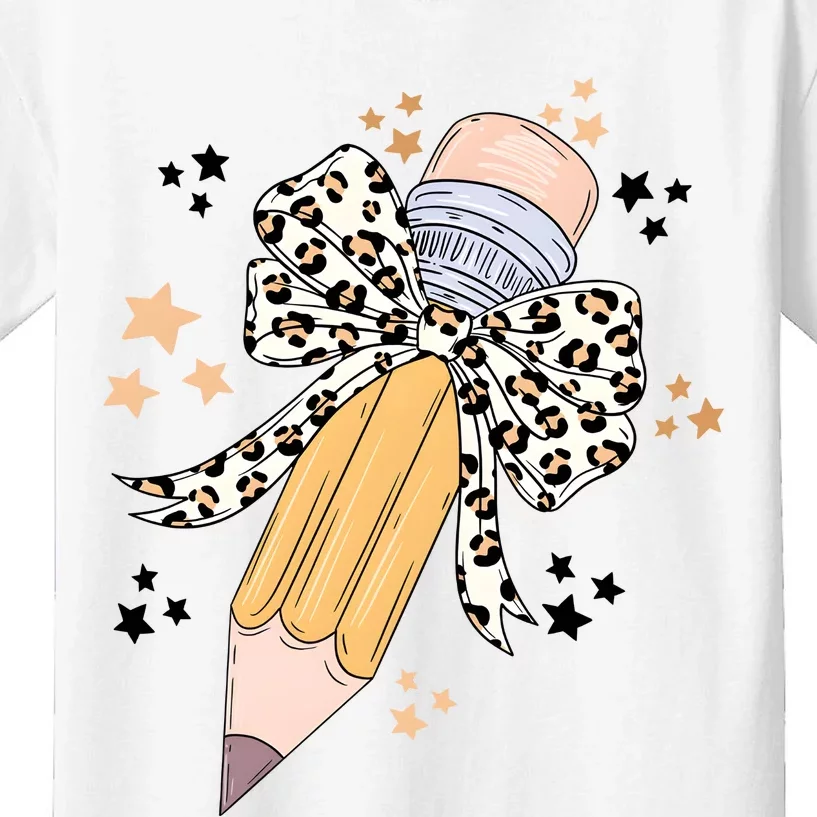 Leopard Coquette Pencil Teacher Student Kids T-Shirt