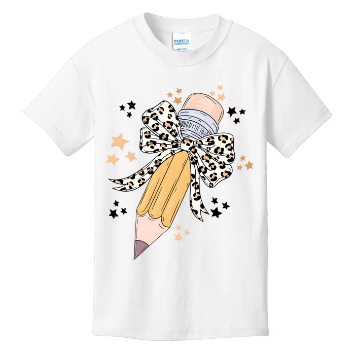 Leopard Coquette Pencil Teacher Student Kids T-Shirt