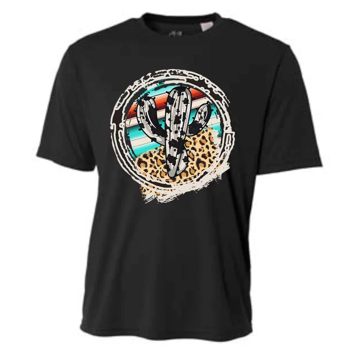 Leopard Cow Pattern Cactus Serape Print Cowgirl Rodeo Cooling Performance Crew T-Shirt